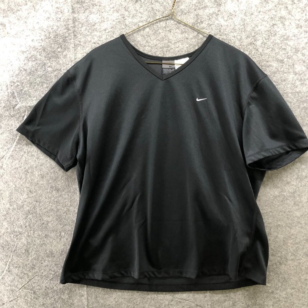 Nike Dri-FIT V-Neck T-Shirt Womens XL‎ Black Athletic Moisture-Wicking Polyester